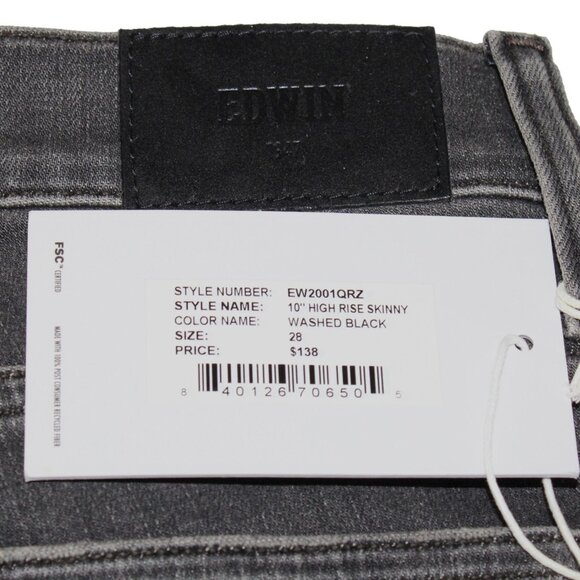 Edwin Candice 1947 High-Rise Women's Skinny Washed Black Denin Jeans Size 28 - Picture 4 of 6